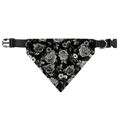Monochrome Rose Floral Pattern Print Over The Collar Dog Bandana