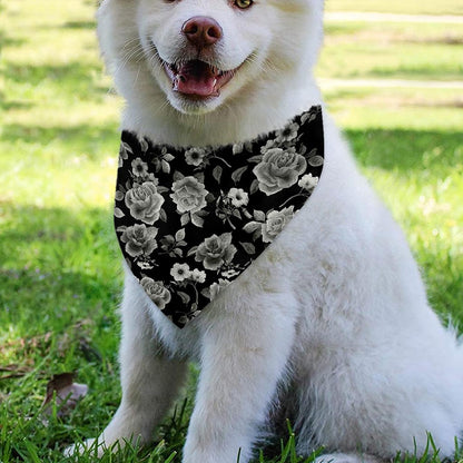 Monochrome Rose Floral Pattern Print Over The Collar Dog Bandana
