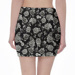 Monochrome Rose Floral Pattern Print Pencil Mini Skirt