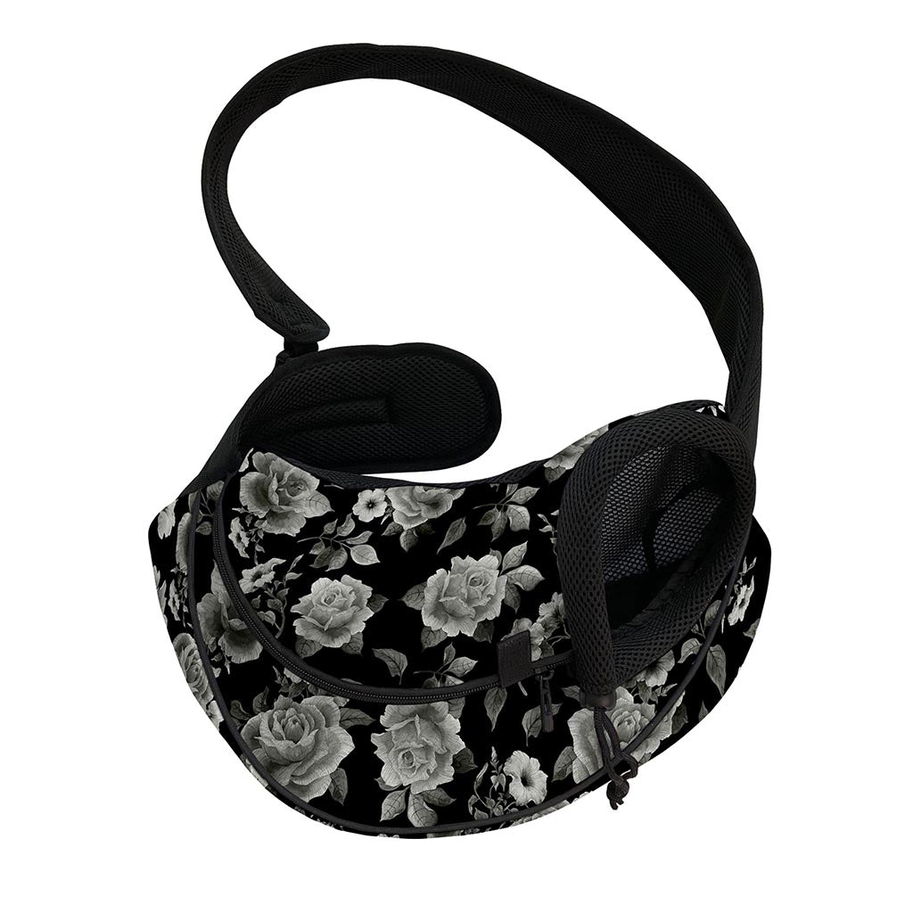 Monochrome Rose Floral Pattern Print Pet Sling Carrier