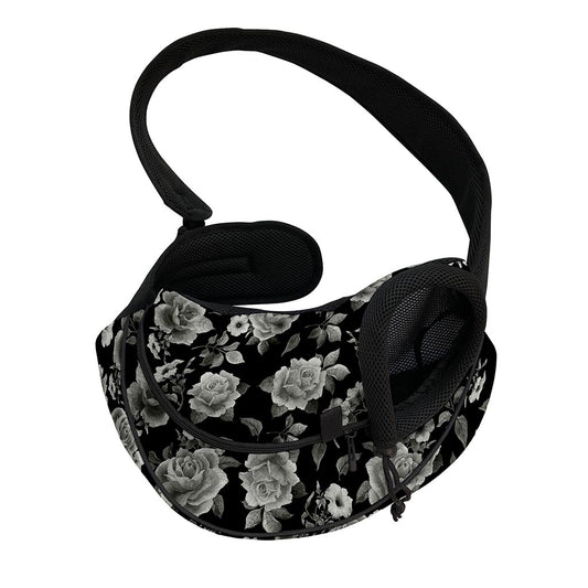 Monochrome Rose Floral Pattern Print Pet Sling Carrier