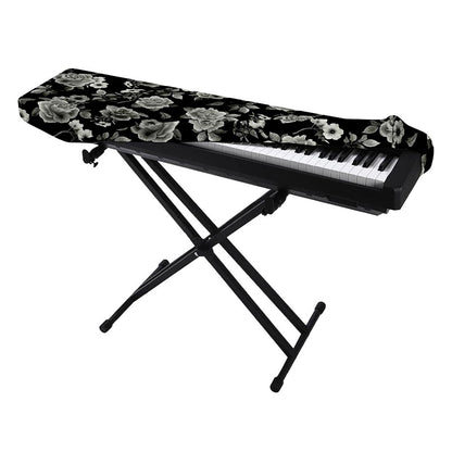Monochrome Rose Floral Pattern Print Piano Keyboard Cover
