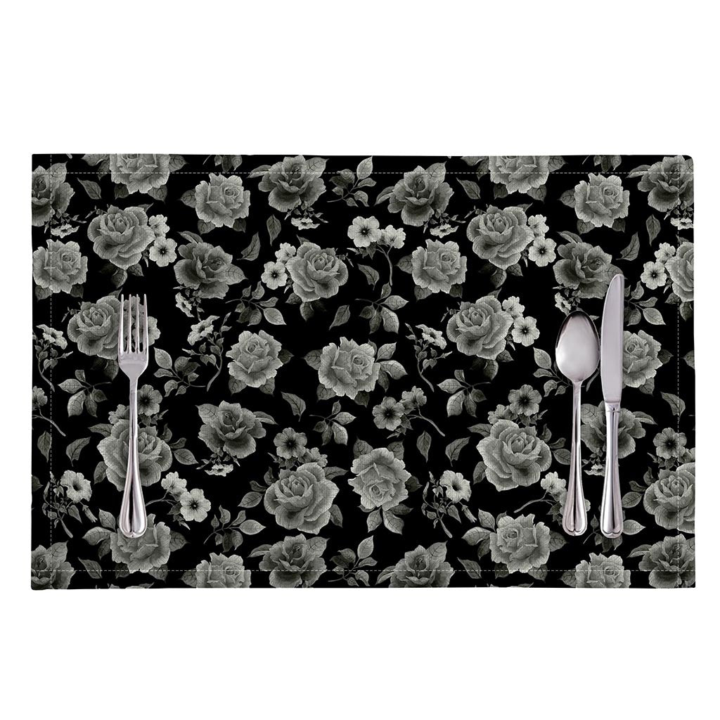 Monochrome Rose Floral Pattern Print Placemat