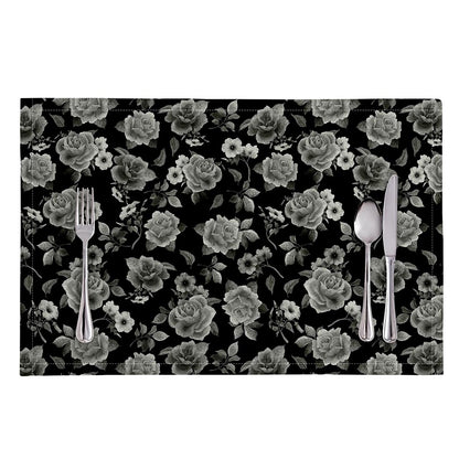 Monochrome Rose Floral Pattern Print Placemat