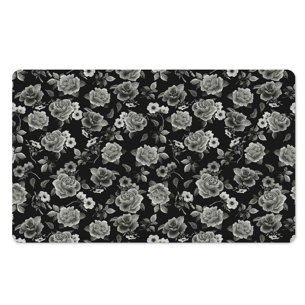 Monochrome Rose Floral Pattern Print Polyester Doormat