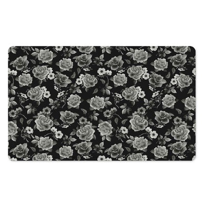 Monochrome Rose Floral Pattern Print Polyester Doormat