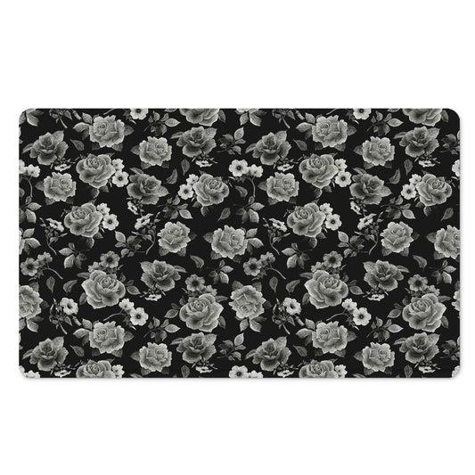 Monochrome Rose Floral Pattern Print Polyester Doormat
