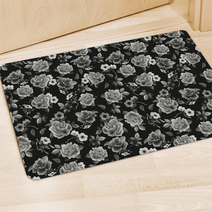Monochrome Rose Floral Pattern Print Polyester Doormat