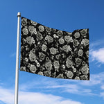 Monochrome Rose Floral Pattern Print Polyester Flag