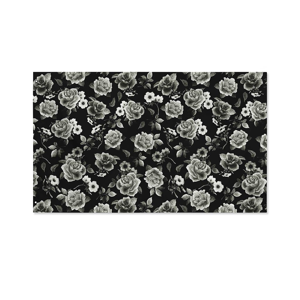 Monochrome Rose Floral Pattern Print Polyester Flag
