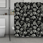 Monochrome Rose Floral Pattern Print Polyester Shower Curtain