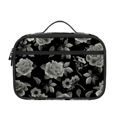 Monochrome Rose Floral Pattern Print Portable Lunch Bag