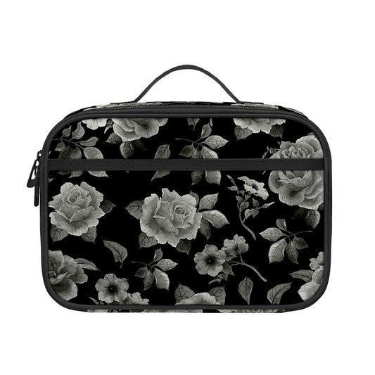 Monochrome Rose Floral Pattern Print Portable Lunch Bag