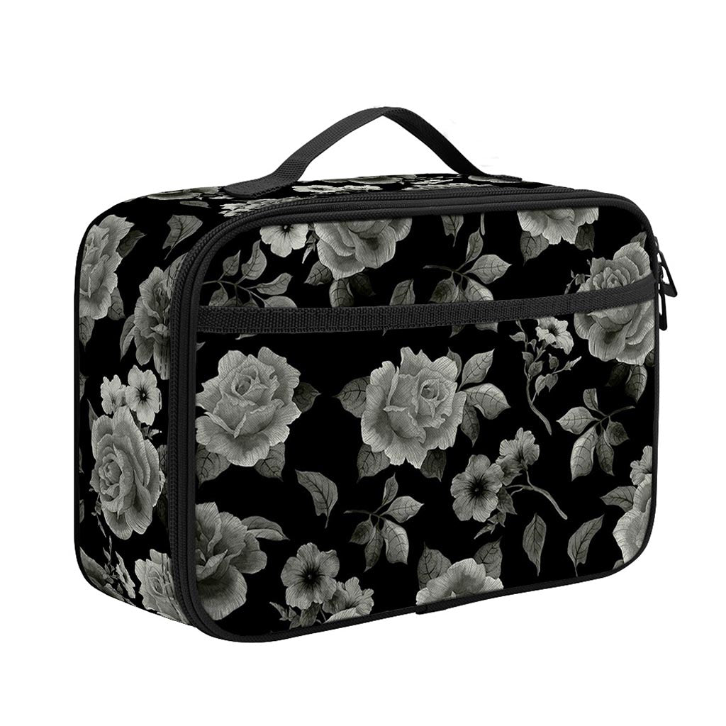 Monochrome Rose Floral Pattern Print Portable Lunch Bag