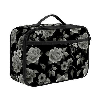 Monochrome Rose Floral Pattern Print Portable Lunch Bag