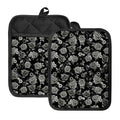 Monochrome Rose Floral Pattern Print Pot Holders With Pocket