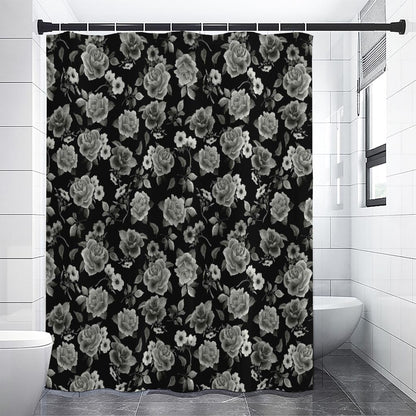 Monochrome Rose Floral Pattern Print Premium Shower Curtain