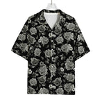 Monochrome Rose Floral Pattern Print Rayon Hawaiian Shirt