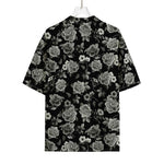 Monochrome Rose Floral Pattern Print Rayon Hawaiian Shirt