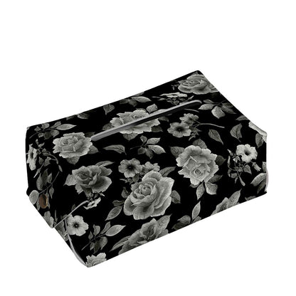 Monochrome Rose Floral Pattern Print Rectangle Tissue Box Cover