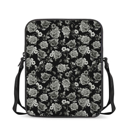 Monochrome Rose Floral Pattern Print Rectangular Crossbody Bag