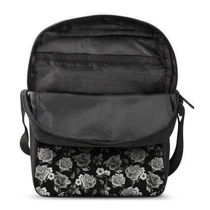 Monochrome Rose Floral Pattern Print Rectangular Crossbody Bag
