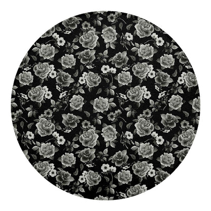 Monochrome Rose Floral Pattern Print Round Blanket