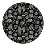 Monochrome Rose Floral Pattern Print Round Floor Mat