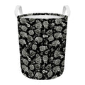 Monochrome Rose Floral Pattern Print Round Laundry Basket