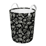Monochrome Rose Floral Pattern Print Round Laundry Basket