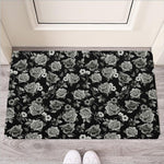 Monochrome Rose Floral Pattern Print Rubber Doormat