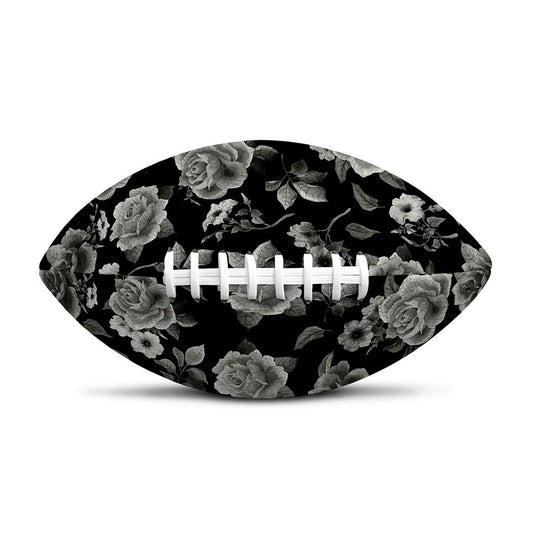 Monochrome Rose Floral Pattern Print Rugby Ball