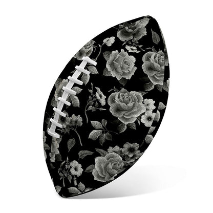 Monochrome Rose Floral Pattern Print Rugby Ball