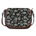 Monochrome Rose Floral Pattern Print Saddle Bag