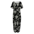 Monochrome Rose Floral Pattern Print Short Sleeve Long Nightdress