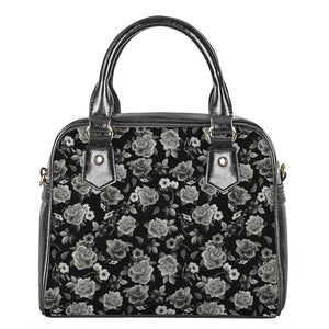 Monochrome Rose Floral Pattern Print Shoulder Handbag