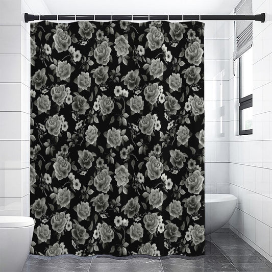Monochrome Rose Floral Pattern Print Shower Curtain
