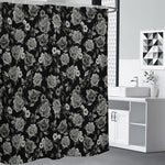 Monochrome Rose Floral Pattern Print Shower Curtain