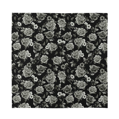 Monochrome Rose Floral Pattern Print Silk Bandana