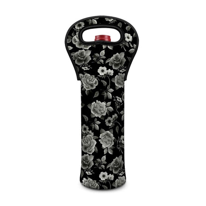 Monochrome Rose Floral Pattern Print Single Neoprene Wine Tote
