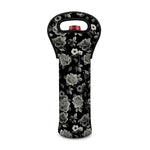 Monochrome Rose Floral Pattern Print Single Neoprene Wine Tote