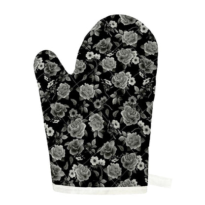 Monochrome Rose Floral Pattern Print Single Oven Mitt