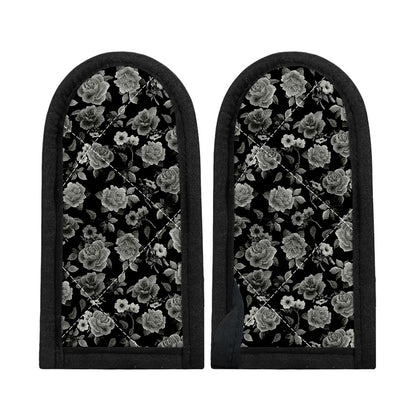 Monochrome Rose Floral Pattern Print Skillet Handle Cover