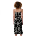 Monochrome Rose Floral Pattern Print Slim Fit Midi Cami Dress