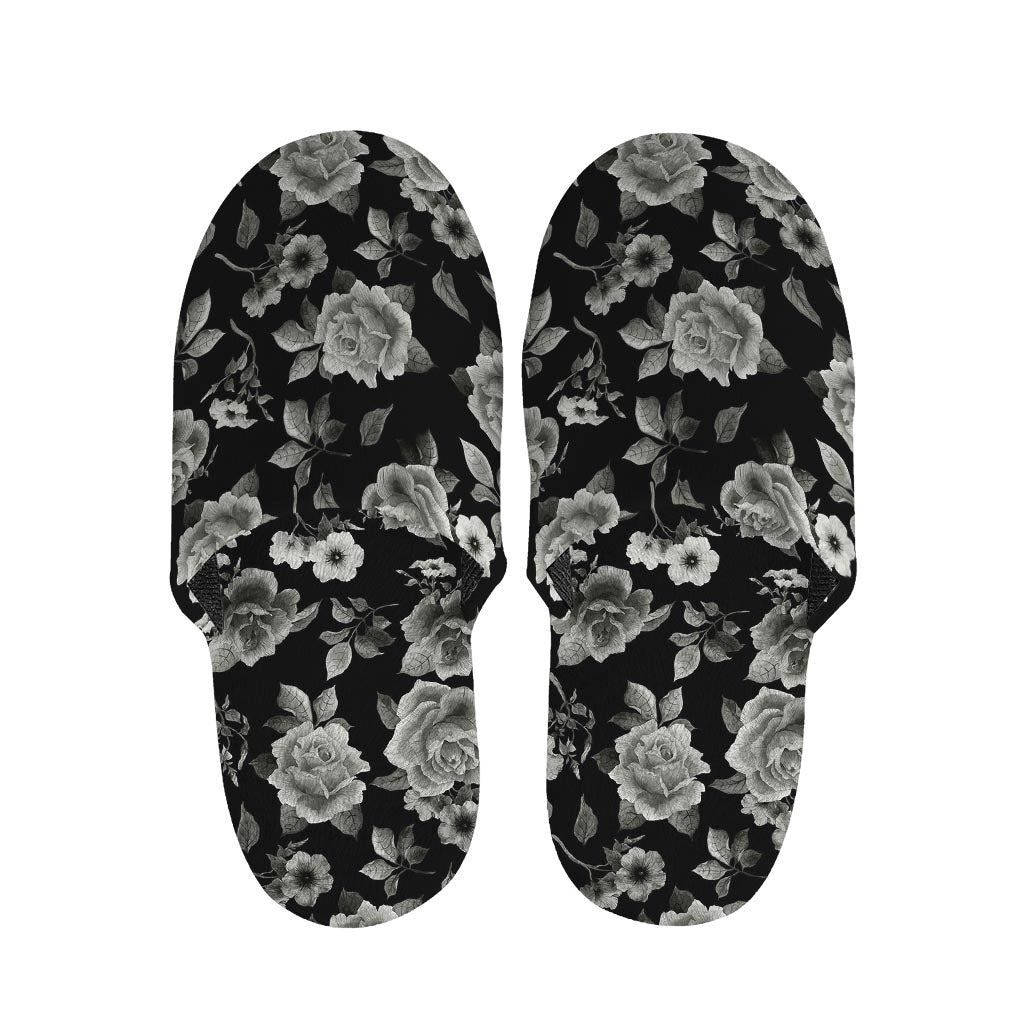 Monochrome Rose Floral Pattern Print Slippers