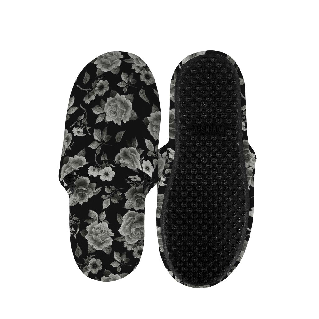 Monochrome Rose Floral Pattern Print Slippers