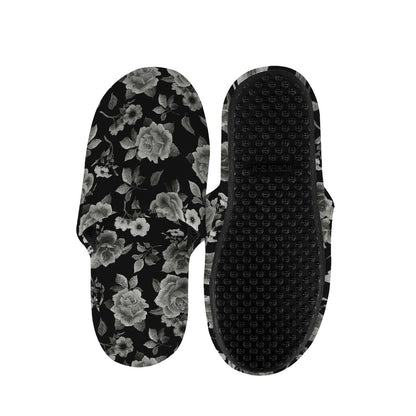 Monochrome Rose Floral Pattern Print Slippers