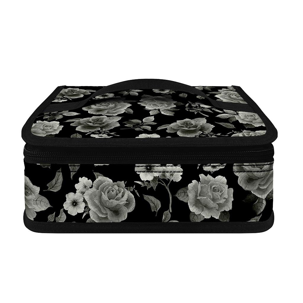 Monochrome Rose Floral Pattern Print Small Lunch Bag