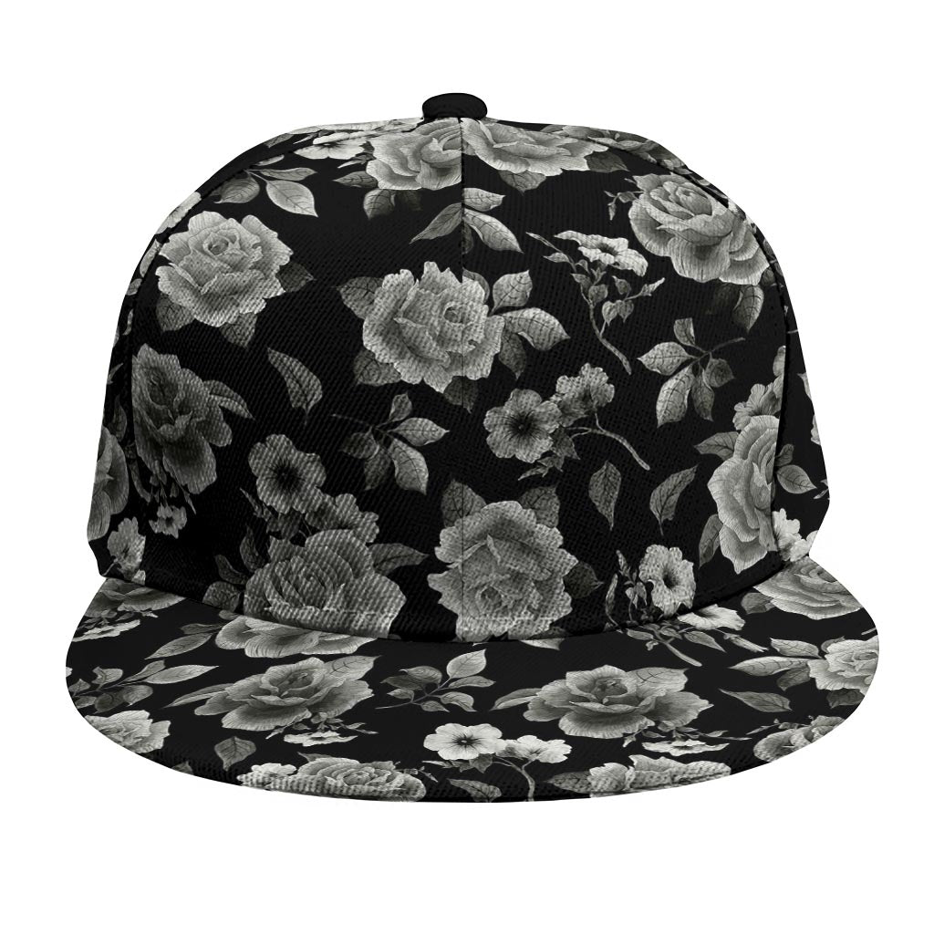 Monochrome Rose Floral Pattern Print Snapback Cap