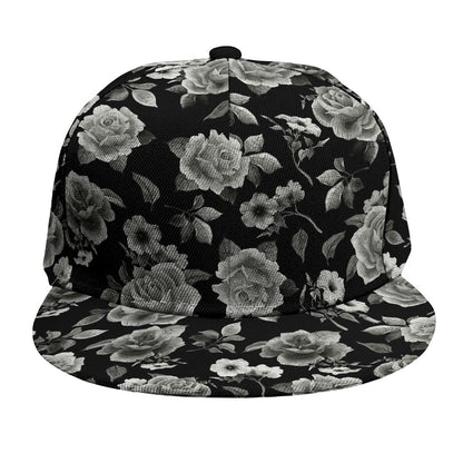 Monochrome Rose Floral Pattern Print Snapback Cap